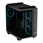 ASUS TUF GT502 Horizon ARGB black gaming PC case with panoramic glass panels and RGB lighting.