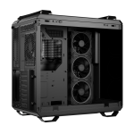 ASUS TUF GT502 Horizon black RGB gaming case with panoramic tempered glass and spacious layout.