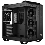 ASUS TUF Gaming GT502 Horizon black mid-tower PC case with RGB lighting and panoramic tempered glass.