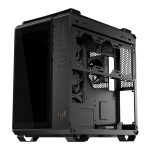 ASUS TUF GT502 Horizon black gaming case with panoramic glass and optimized airflow design.