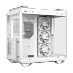 ASUS TUF GT502 Horizon white gaming case with panoramic glass and advanced airflow design.