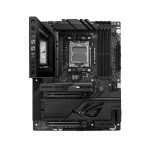 ROG Crosshair X870E Dark Hero black motherboard with DDR5 memory and PCIe 5.0 slots for AMD Ryzen processors.