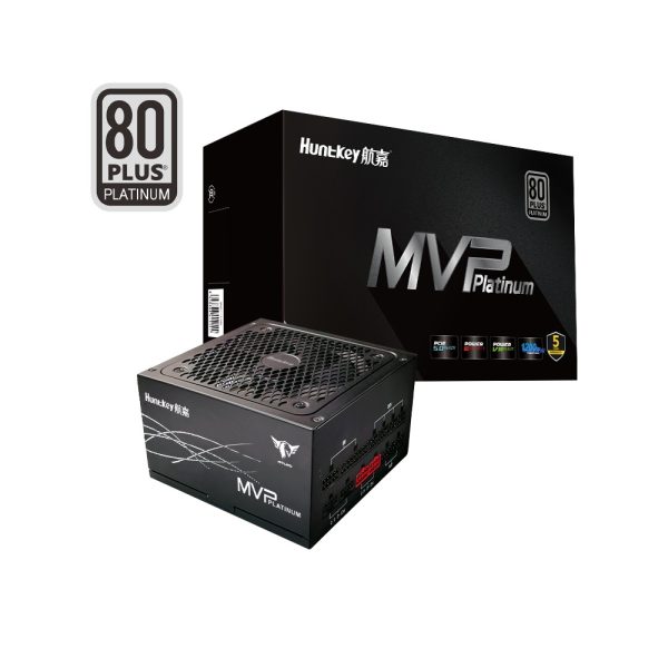 Huntkey MVP P1200 1200W black fully modular power supply with 80 Plus Platinum efficiency.
