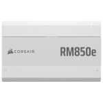 Corsair RM850e 850W white PSU for gaming PCs with modular cables and high-efficiency power delivery.