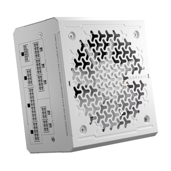 Corsair RM850e white 850W fully modular ATX power supply with 80 PLUS Gold efficiency and silent cooling fan.