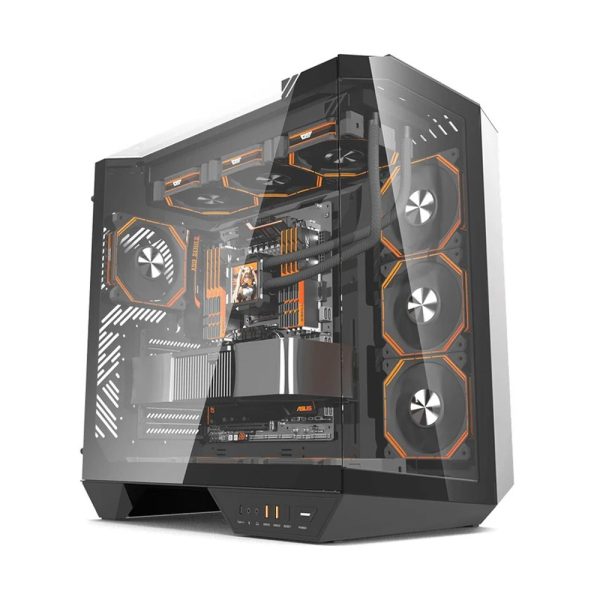 DarkFlash DY470 black ATX mid-tower gaming case with four pre-installed ARGB cooling fans.