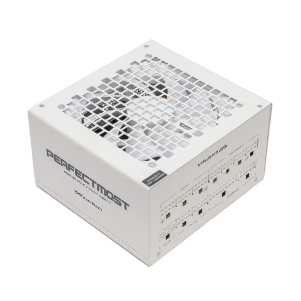 DarkFlash PMT1250 1250W white fully modular ATX 3.1 power supply with 80 Plus Gold efficiency and PCIe 5.1 support.