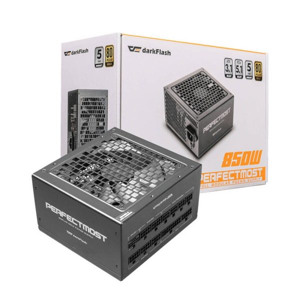 DarkFlash PMT850 850W 80 Plus Gold fully modular ATX 3.1 power supply with PCIe 5.1 support in black.