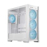ASUS TUF Gaming GT302 ARGB white ATX mid-tower gaming case with RGB fans and tempered glass side panel.
