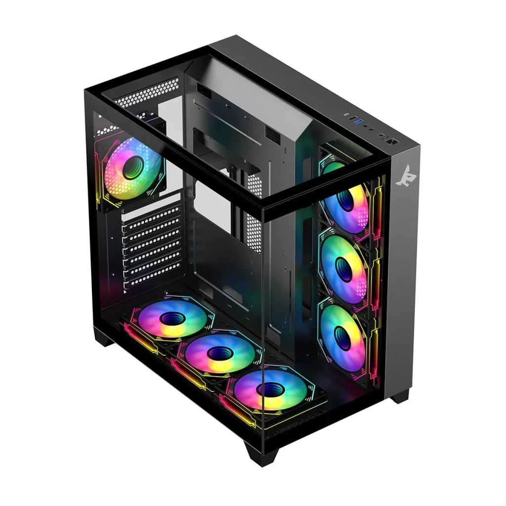 Sharx Profin GX700 Mid Tower Case with Dual Tempered Glass Panels (Front & Side), 7 ARGB Fans