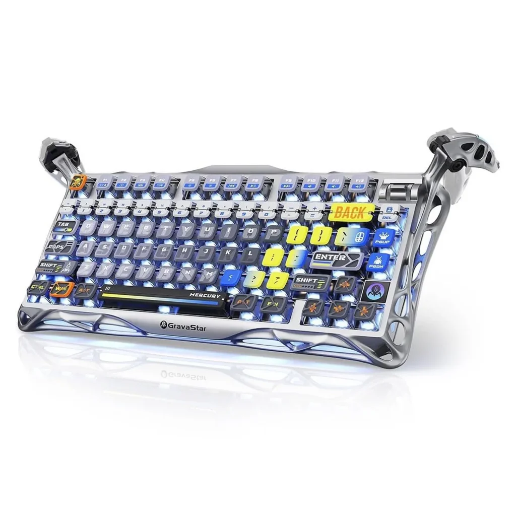 GravaStar Mercury K1 Pro Wireless Gaming Keyboard, 75% Layout, Mechanical Switches, Windows & Mac Compatible - Interstellar Silver