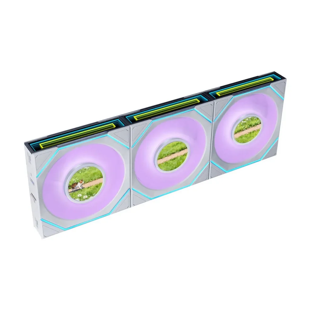 LIAN LI UNI FAN SL-INF FLEX Reverse Blade Wireless LCD 120mm ARGB Case Fans – 3-Pack, 1.8" LCD Display, White