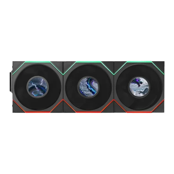 LIAN LI UNI FAN TL FLEX Reverse-Blade Wireless LCD 120mm ARGB Case Fans – 3-Pack with 1.8" LCD Display, Black