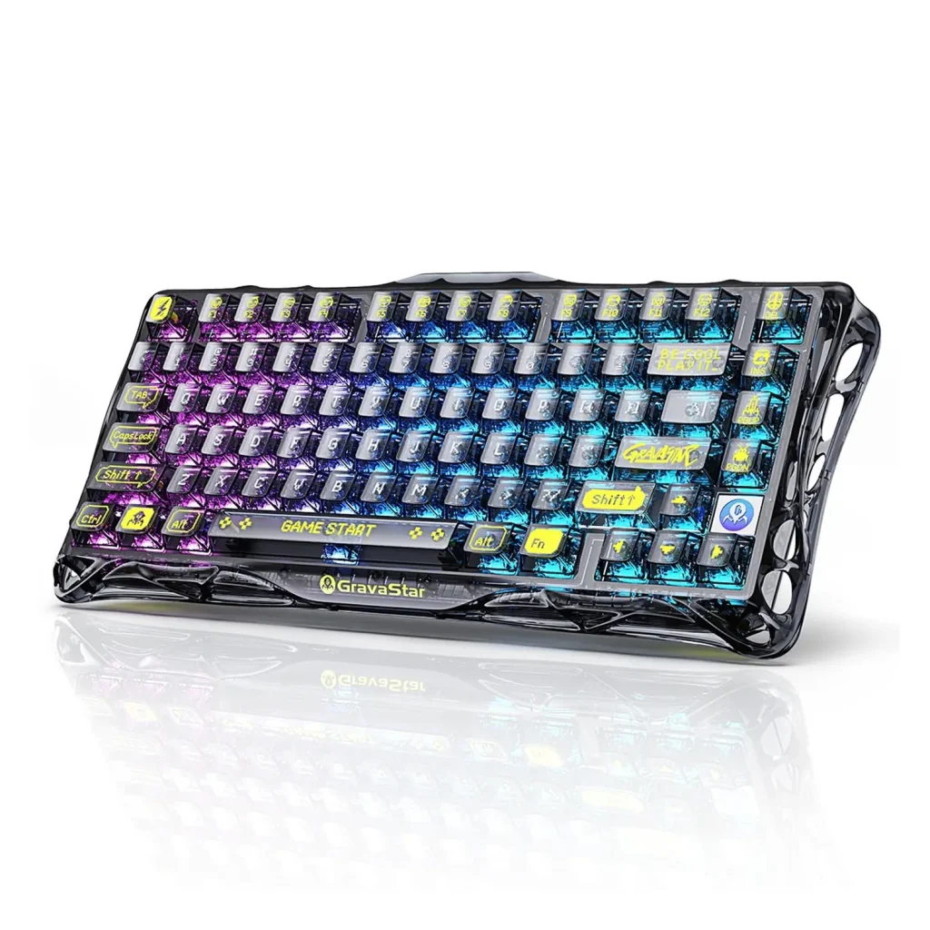 GravaStar Mercury K1 Lite 75% Wireless Mechanical Gaming Keyboard – Transparent Black, Tri-Mode Connectivity, RGB Backlit, Windows & macOS Compatible