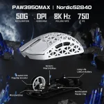 ATTACK SHARK R5 Ultra Carbon Fiber Tri-Mode Wireless Gaming Mouse – White, PAW3950MAX Sensor, 8KHz Polling Rate, 42,000 DPI