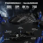 ATTACK SHARK R5 Ultra Carbon Fiber Tri-Mode Wireless Gaming Mouse – Black, PAW3950MAX Sensor, 8KHz Polling Rate, 42,000 DPI