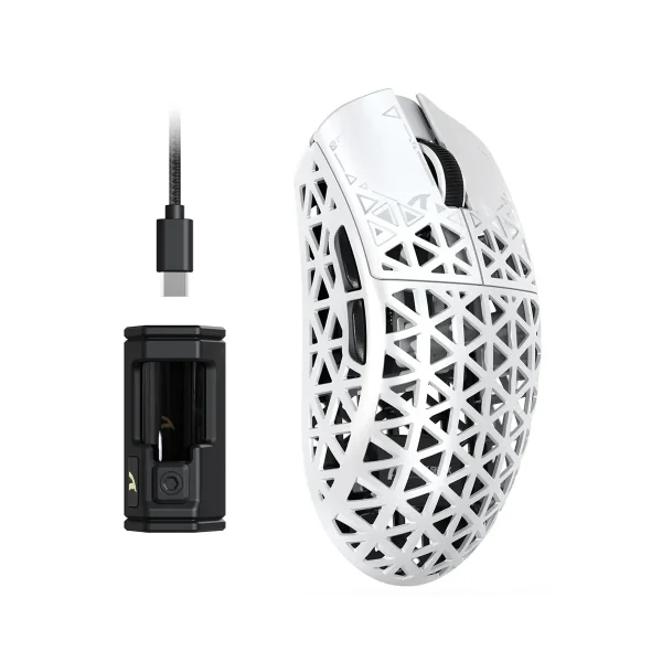 ATTACK SHARK R5 Ultra Carbon Fiber Tri-Mode Wireless Gaming Mouse – White, PAW3950MAX Sensor, 8KHz Polling Rate, 42,000 DPI