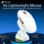 ATTACK SHARK V6 Tri-Mode Wireless Gaming Mouse – White, 25,000 DPI, 1KHz Polling Rate, Magnetic Charging Dock