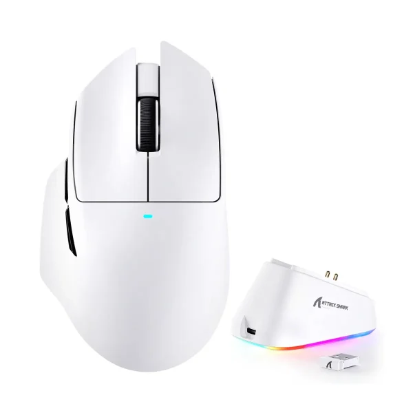 ATTACK SHARK V6 Tri-Mode Wireless Gaming Mouse – White, 25,000 DPI, 1KHz Polling Rate, Magnetic Charging Dock ATTACK SHARK V6 Tri-Mode Wireless Gaming Mouse – White, 25,000 DPI, 1KHz Polling Rate, Magnetic Charging Dock