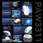 ATTACK SHARK X11 Tri-Mode Wireless Gaming Mouse – White, 22,000 DPI, 1KHz Polling Rate, 5 Programmable Buttons, RGB Charging Dock