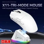 ATTACK SHARK X11 Tri-Mode Wireless Gaming Mouse – White, 22,000 DPI, 1KHz Polling Rate, 5 Programmable Buttons, RGB Charging Dock