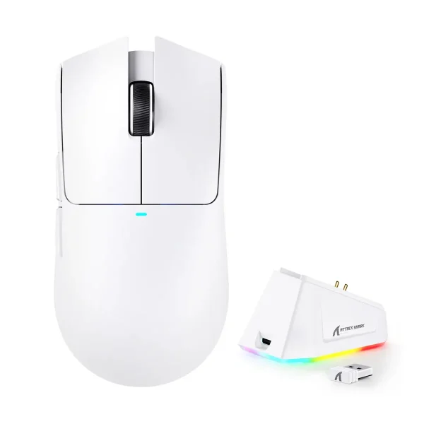 ATTACK SHARK X11 Tri-Mode Wireless Gaming Mouse – White, 22,000 DPI, 1KHz Polling Rate, 5 Programmable Buttons, RGB Charging Dock