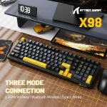 ATTACK SHARK X98 Tri-Mode Mechanical Gaming Keyboard – Star Black, Strawberry Switches, RGB, Wireless/Bluetooth/USB-C