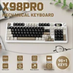 ATTACK SHARK X98 Pro 99% Tri-Mode Mechanical Gaming Keyboard – Cheese White, Blueberry Linear Switches, 1.5" LED Matrix Display